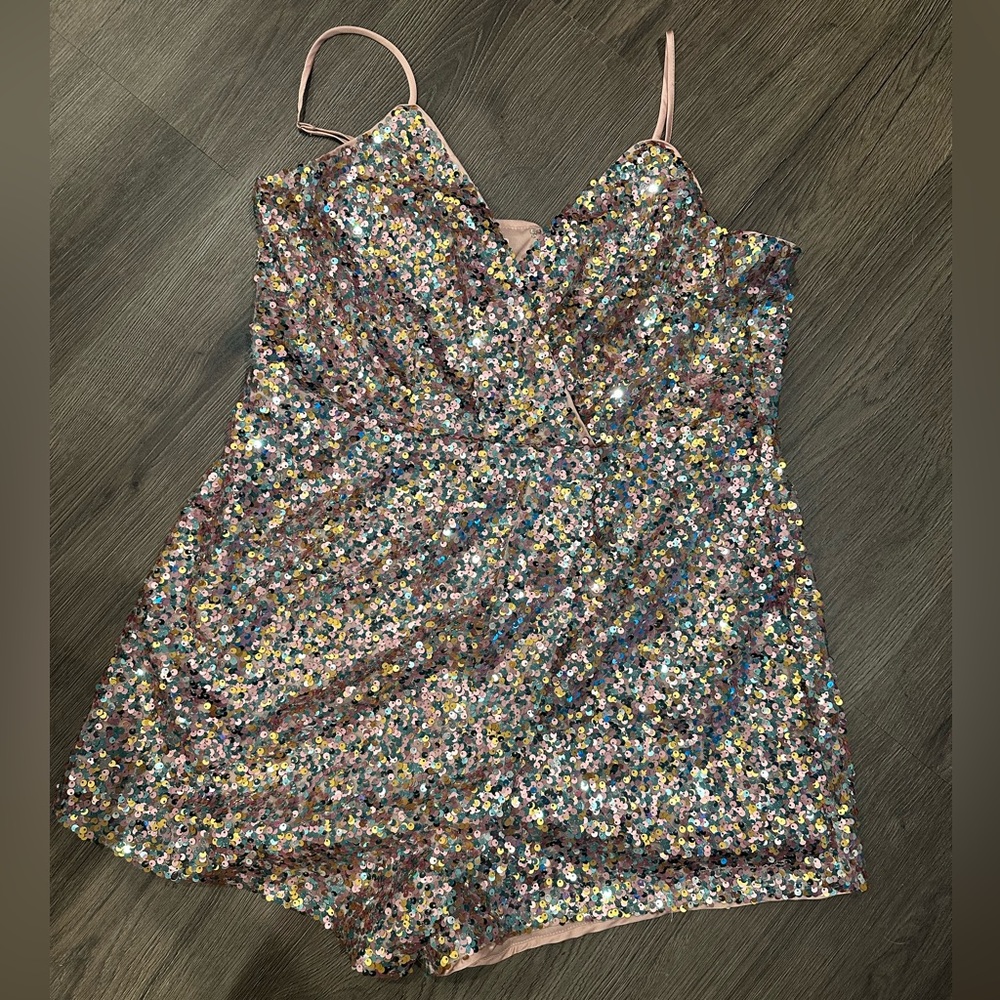 LuLu’s Sparkle for me Pink Multi Sequin Skort Romper